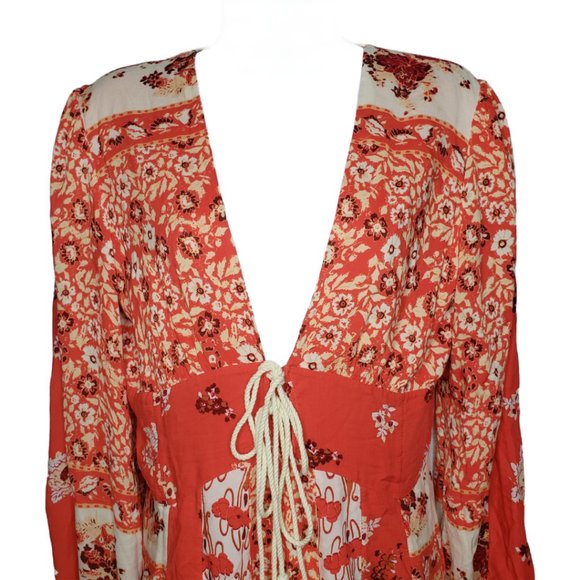 Free People Cream and Red Mini Dress with Lace-Up Detail - Picture 2 of 9